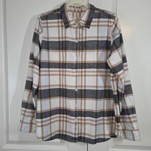 Old Ranch Long Sleeve Button Down Plaid Flannel Shirt Fall Grunge Size L